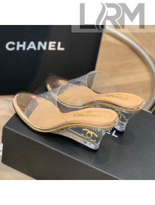 Chanel Transparent Wedge Slide Sandals Gold 2022 032462