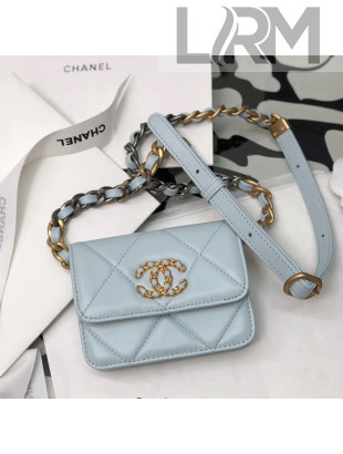 Chanel 19 Lambskin Mini Wallet on Chain WOC Blue 2022 41