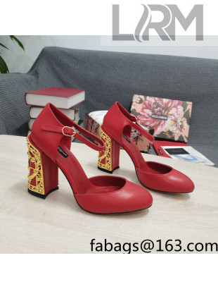 Dolce & Gabbana Calf Leather High Heel Pumps 10.5cm with Metal Charm Red 2022
