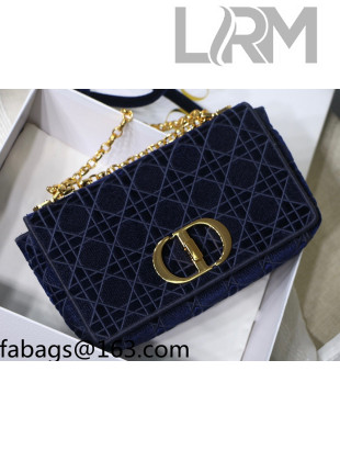 Dior Medium Caro Bag in Blue Velvet Cannage Embroidery M8017 2021 