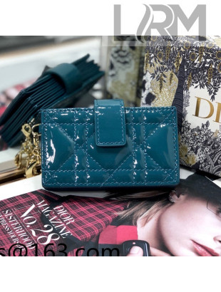 Dior Lady 5-Gusset Card Holder Wallet in Peacock Blue Patent Cannage Calfskin 2021