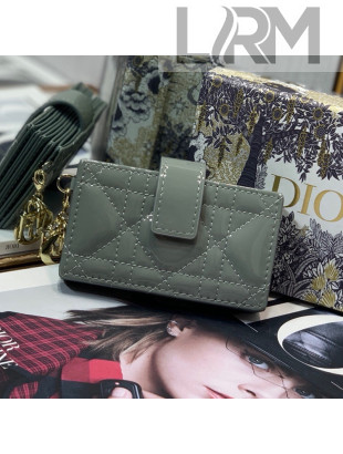 Dior Lady 5-Gusset Card Holder Wallet in Grey Patent Cannage Calfskin 2021