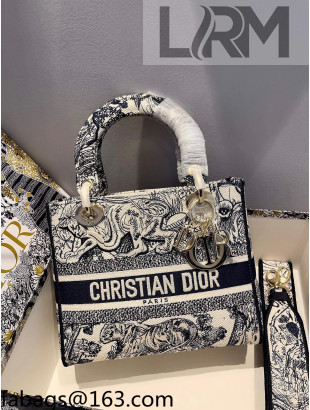 Dior Medium Lady D-Lite Bag in Black Toile de Jouy Embroidery 2021 120216