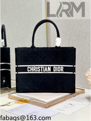 Dior Medium Book Tote Bag in Black Cannage Velvet 2021 120208