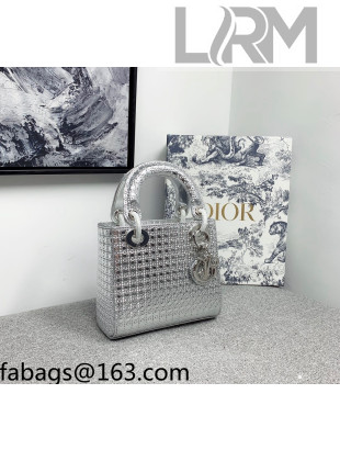 Dior Mini Lady Dior Bag in Silver Cannage 2021 120219