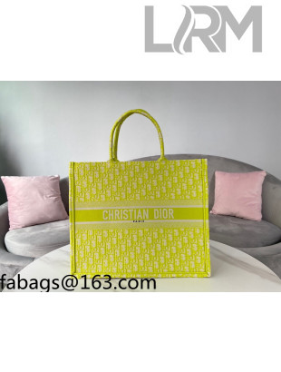 Dior Large Book Tote Bag in Neon Yellow Oblique Embroidery 2021 120212