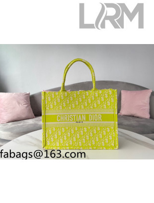 Dior Medium Book Tote Bag in Neon Yellow Oblique Embroidery 2021 120211