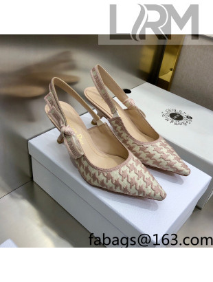 Dior J'Adior Slingback Pumps 6.5cm in Cotton Embroidery with Micro Houndstooth Light Pink 2021