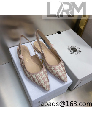 Dior J'Adior Slingback Ballerina Flat in Cotton Embroidery with Micro Houndstooth Light Pink 2021  