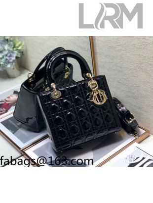Dior Lady Dior Medium Bag in Black Patent Cannage Calfskin 2022 72