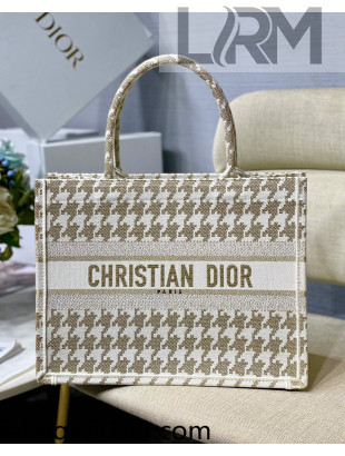 Dior Medium Book Tote Bag in Houndstooth Embroidery White/Gold M1286 2022 10