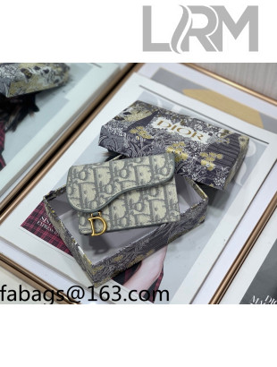 Dior Saddle Flap Card Holder Wallet in Grey Dior Oblique Jacquard 2022