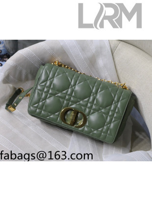 Dior Large Caro Chain Bag in Quilted Macrocannage Calfskin Olive Green 2021