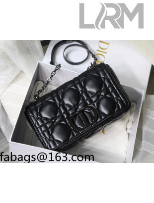 Dior Medium Caro Chain Bag in Quilted Macrocannage Calfskin All Black 2021