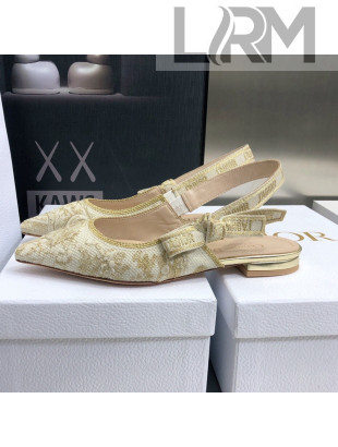 Dior J'Adior Slingback Ballerina Flat in Quake Oblique Embroidery White/Gold 2022
