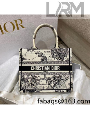 Dior Small Book Tote Bag in Latte White Multicolor Zodiac Embroidery 2022