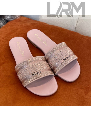 Dior Dway Flat Slide Sandals in Crystal Embroidery Pink 2022 032542