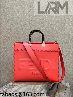 Fendi Sunshine Medium Shopper Tote Bag with Braided Trim Red 2022 8535