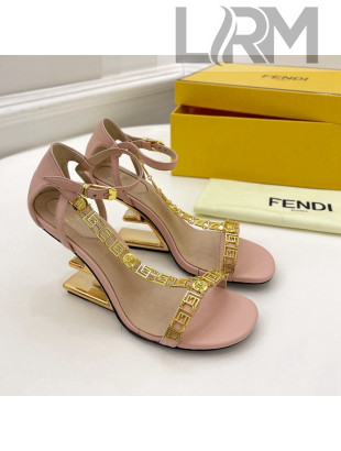 Fendi First F Calfskin Heel 8.5cm Sandals with Logo Chain Pink 2022 