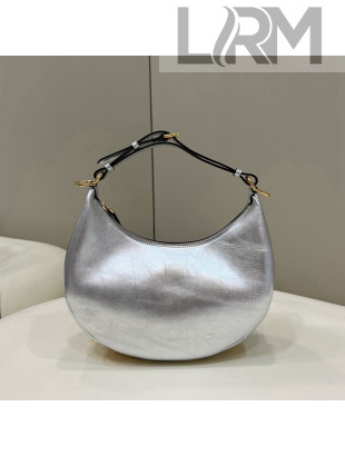 Fendi Fendigraphy Leather Small Hobo Bag with Metal FENDI Silver 2022