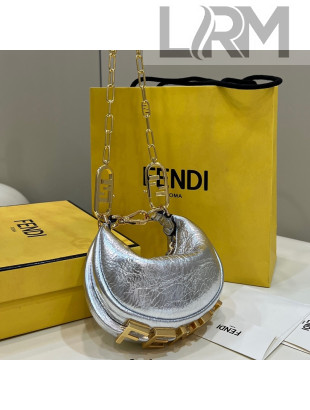 Fendi Nano Fendigraphy Leather Mini Hobo Bag Charm Silver 2022 80056S