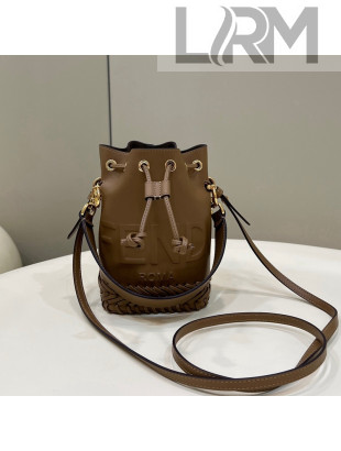 Fendi Mon Tresor Mini Bucket Bag with Braided Leather Charm Brown 2022 8537