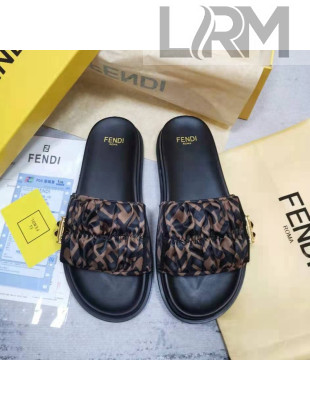 Fendi Feel FF Satin Drawstring Flat Slide Sandals Brown 2022 032241
