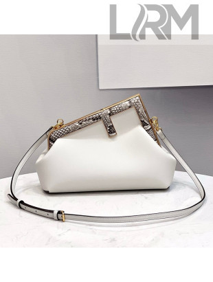 Fendi First Small Leather Bag with Snakeskin F White 2021 