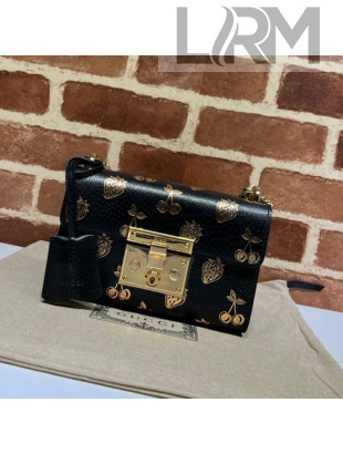 Gucci Padlock Small Berry Print Leather Shoulder Bag 409487 Black/Gold 2021 