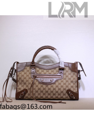 Balenciaga x Gucci GG Canvas Large Classic City Bag 658597 Beige/Brown 2021 