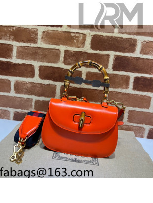 Gucci Leather Small Top Handle Bag with Bamboo ‎675797 Orange 2022
