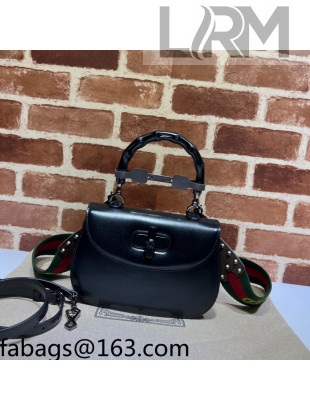 Gucci 100 Leather Small Top Handle Bag with Bamboo 681344 Black 2022