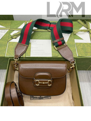 Gucci Horsebit 1955 Mini Bag with Green and red Web Strap 658574 Brown 2021