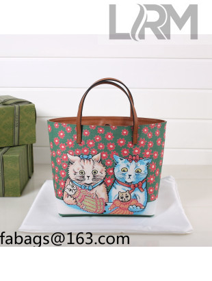 Gucci Children's GG Canvas Tote Bag with Cat Print 410812 Brown 2022 26