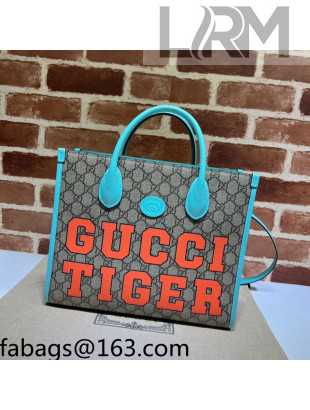 Gucci Tiger Print GG Canvas Small Tote bag ‎659983 Beige/Red/Blue 2022