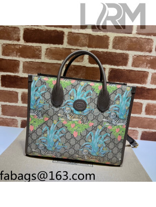 Gucci Tiger Flower Print GG Canvas Small Tote bag ‎659983 Beige 2022