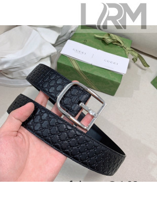 Gucci GG Leather Belt 4cm with Sqaure Buckle Black 2022 02