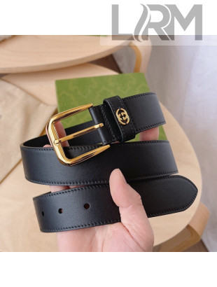 Gucci Smooth Leather Belt 3.5cm with Sqaure Buckle Black/Gold 2022 08