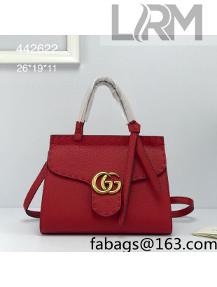 Gucci GG Marmont Medium Top Handle Bag in Grainy Calfskin 442622 Red 2022