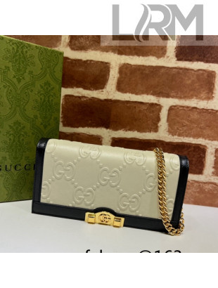 Gucci GG Leather Wallet with Chain 676155 White 2022