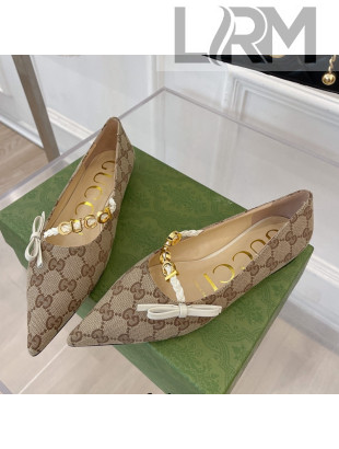 Gucci GG Canvas Ballet Flat with 'GUCCI' Bow Brown 2022
