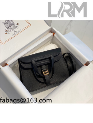 Hermes Halzan Mini 22cm Bag in Togo Calfskin Leather Black/Gold 2021 03