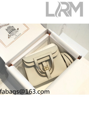 Hermes Halzan Mini 22cm Bag in Togo Calfskin Leather Milkshake White/Gold 2021 05