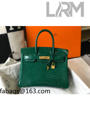 Hermes Birkin 30cm Bag in Crocodile Embossed Calf Leather Emerald Green/Gold 2021 