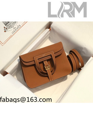 Hermes Halzan 25cm Bag in Togo Calfskin Leather Brown/Gold 2021 10