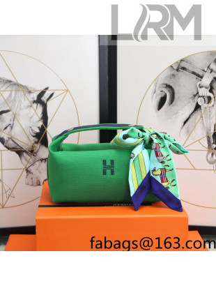 Hermes Trousse Bride-A-Brace Canvas Case/Top Handle Bag Bamboo Green 2022