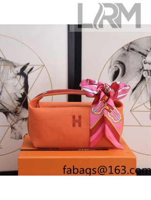 Hermes Trousse Bride-A-Brace Canvas Case/Top Handle Bag Orange 2022