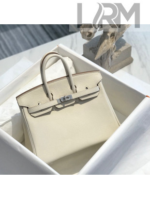 Hermes Birkin 25cm Bag in Togo Calfskin White/Silver 2022