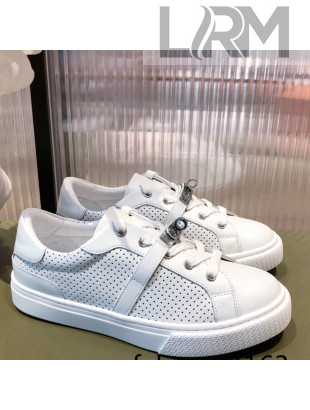 Hermes Day Perforated Calfskin Sneakers with Kelly Buckle White 2022