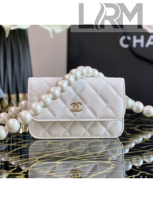 Chanel Quilted Calfskin Belt Bag with Pearl Strap White 2021
